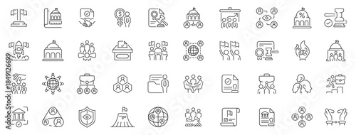 Diplomacy icons set. editable line icons, linear, government and communication symbols
