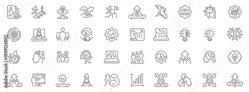 Progress and achievement icons set. line, editable line icons, growth, success symbols