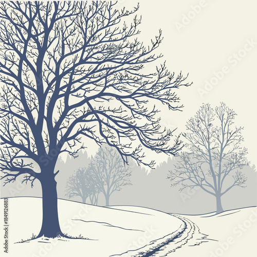 Winter Landscape With Bare Trees And Fog