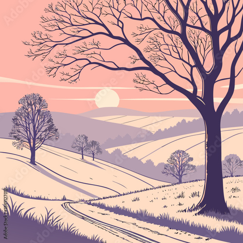 Winter Sunrise Over Snowy Hills