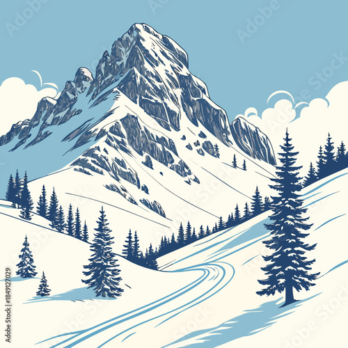 Winter Mountain Peak Under Blue Sky
