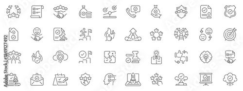 Business success icons set. editable line icons, linear, professional symbols