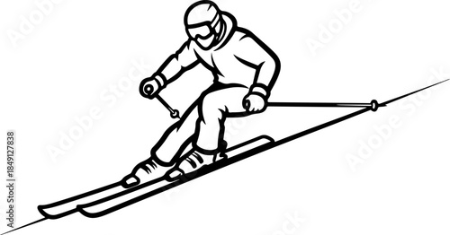 Downhill Alpine Skier Action Silhouette in High-Speed Slalom