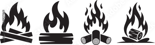 Set of Campfire Silhouette Vector