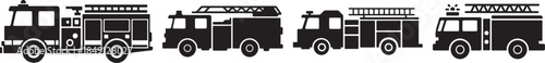 Set of Fire Ladder Truck Silhouette Vector