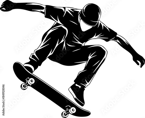 Skateboarder Mid-Air Trick Silhouette