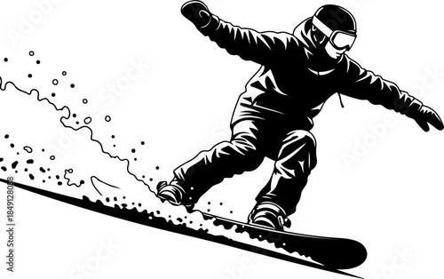 Downhill Alpine Skier Action Silhouette in High-Speed Slalom