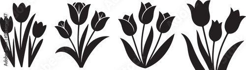 Set of Tulips Flower Silhouette Vector
