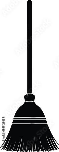 Silhouette Classic Broomstick Sweeping Housework Cleaning Tool Graphic Vector Illustration