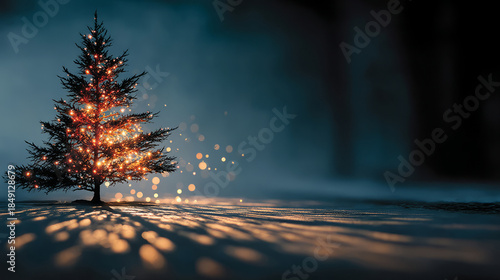 Christmas fir tree card. Fantasy fairy tale. New Year eve