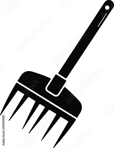 Silhouette garden hand cultivator rake farming tool Vector Illustration