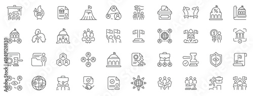 Diplomacy icons set. editable line icons, linear, government and communication symbols