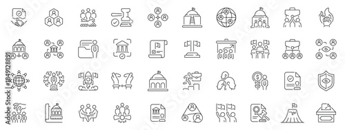 Government icons set. editable line icons with outline civic and agency symbols