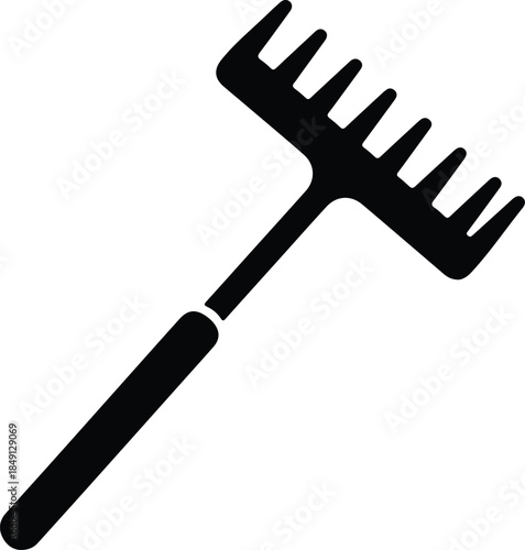 Silhouette of a hand rake gardening tool vector illustration