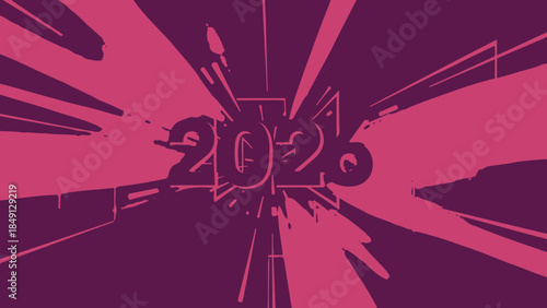 Eye catching abstract magenta 2026 graphic for new year, banner design with stylized lines, conveying energy and modern flair in a flat design style
