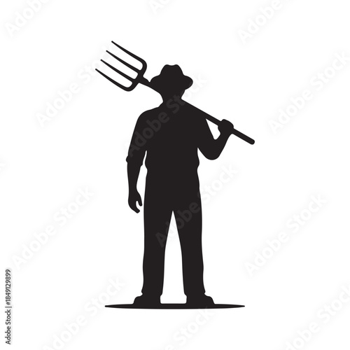 Farmer with pitchfork silhouette icon vector flat design