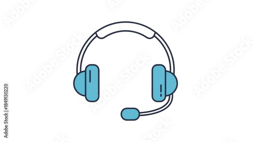 Blue Headset with Microphone Line Art Isolated on White Background