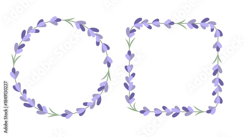 Lavender Flowers Border Circle and Square Illustration Collection Botanical Herbal Elements.Vector Illustration