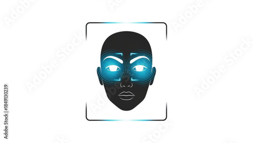 AI Face Glowing Blue Eyes, Digital Interface Vector Illustration