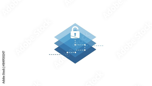 Open Padlock Data Access Security Concept with Blue Layered Abstract Illustration on White Background