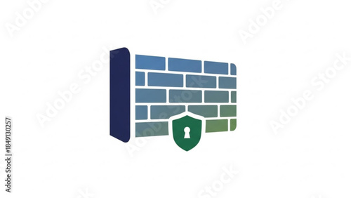 Firewall Security Shield Icon with Brick Wall Isolated on White Background