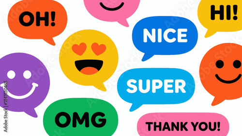 Colorful speech bubbles with emojis