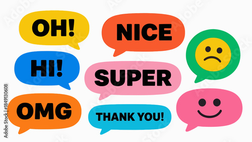 Colorful speech bubbles with expressions