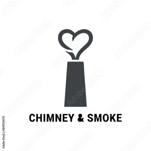 Minimalist Chimney and Heart Smoke Logo - Industrial Love and Sustainable Energy Icon