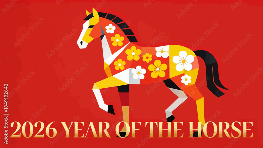 Obraz premium Colorful Horse with Floral Design