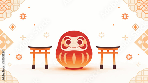 Japanese Daruma doll with torii gates