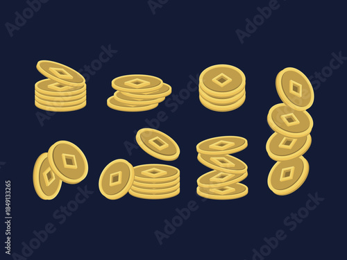 coin china rich element gold cartoon chinese new year wealth fortune money asia currency festival
