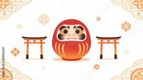Japanese Daruma doll with torii gates