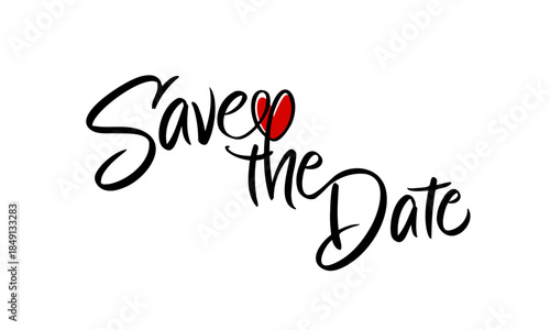 Save the Date Illustration Lettering with red Heart