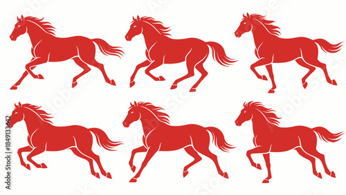 Red silhouette horses in motion