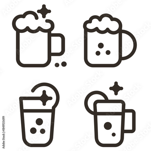 Smooth Rounded Vector Cup Dringking Coffe style icon set