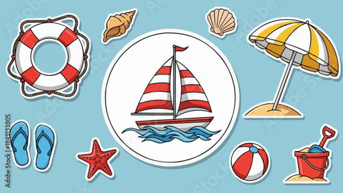 Summer Beach Vacation Elements Collection.