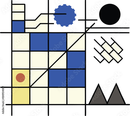 Swiss discipline grid with bold industrial shapes