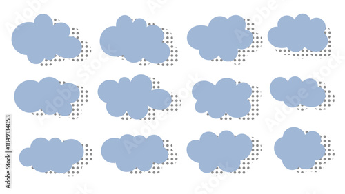 Collection of blue cloud shapes vector illustration