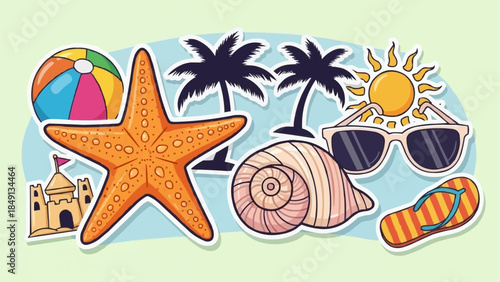 Summer beach vacation icons and symbols collection.