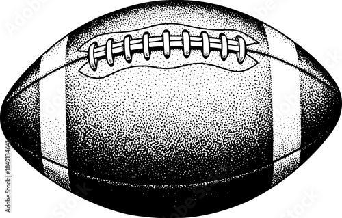 Black and white sketch of an american football ball with texture details. Vector illustration