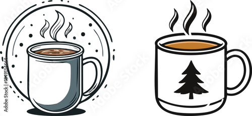 Camping mug icon with steam lines illustrated in thick black outline cozy outdoor style design