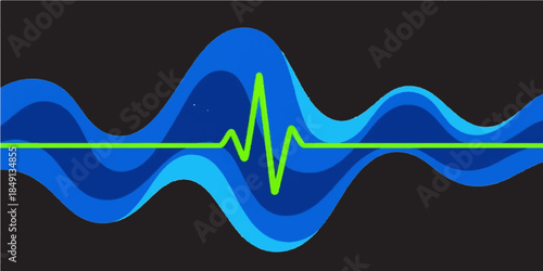 Abstract blue background design featuring a 3d business finance graph with a heartbeat line wave vector illustration symbolizing success and hospital web icons