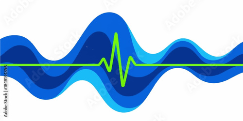 3D business illustration of an abstract blue background with waves and red hearts featuring a success chart and growth arrow icon for a financial market design concept