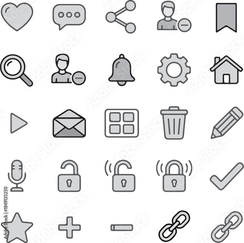 Set of outline icons for user interface design