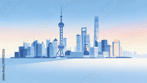 City skyline with tall buildings