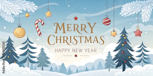 Merry christmas and happy new year winter scene