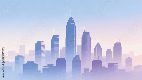 City skyline with tall buildings