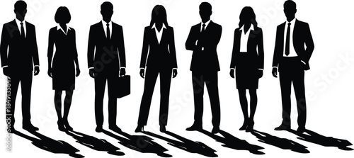 Business team silhouettes standing together, professional men and women leadership group concept isolated on white background