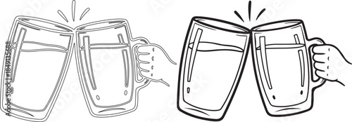 Cheers Coffee Mugs Clinking | Hand Holding Toast Vector Illustration
