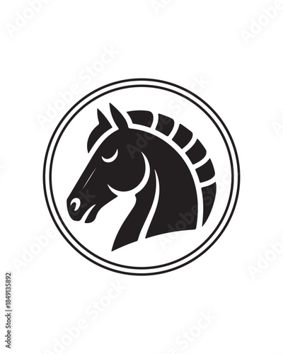 Black Silhouette of a Horse Head Profile Inside a Clean Circular Frame